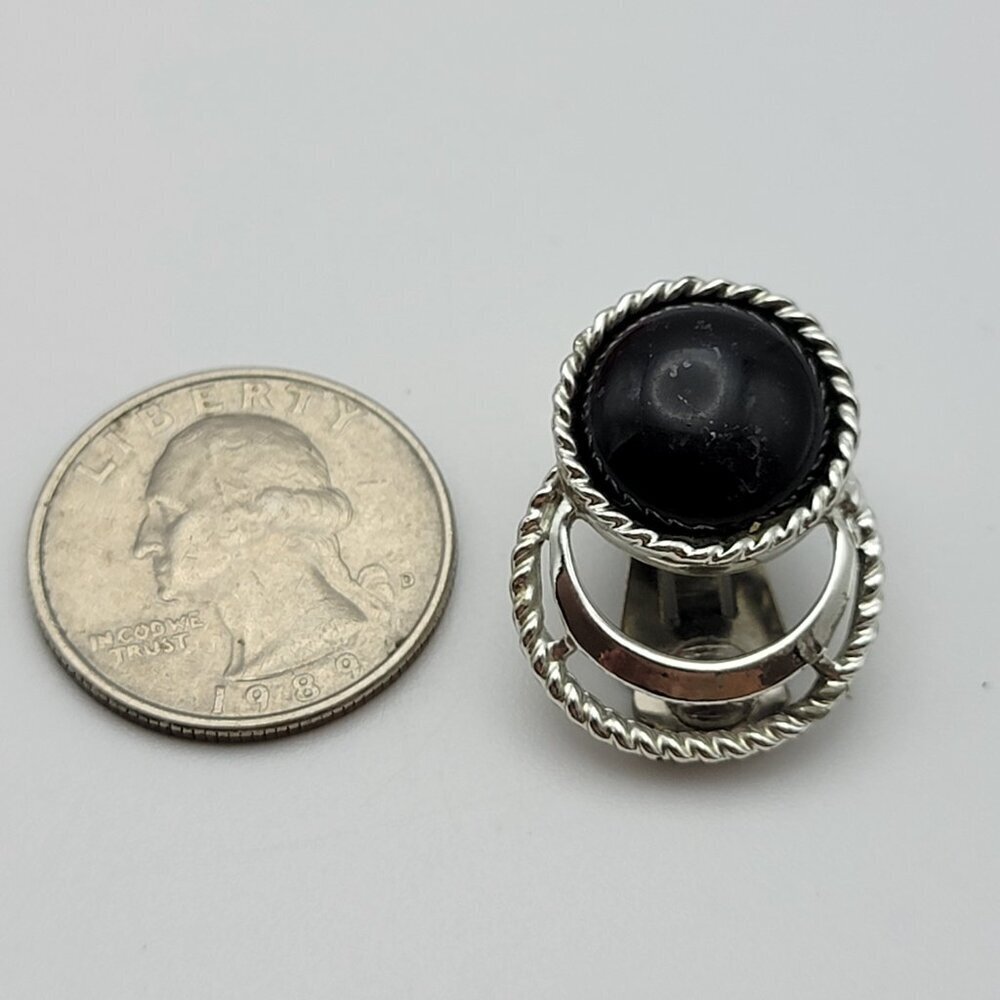 Vtg. Sarah Coventry Modernist Silver Tone Black Lucite Stud Earrings Clip On 1" - Picture 8 of 8